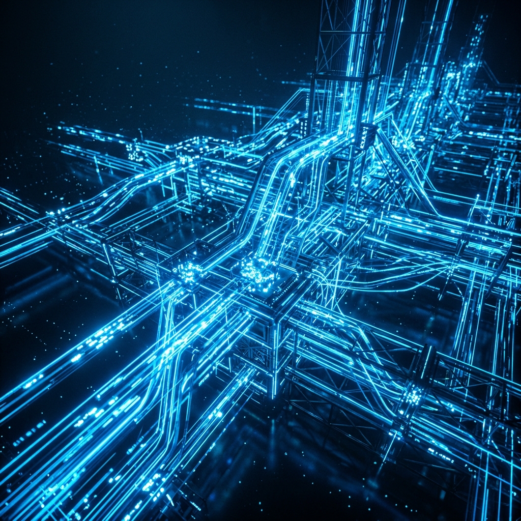 Abstract visualization of internet speed and link shortening, glowing fiber optic cables racing towards a central bright horizon in a sleek metallic environment, highly detailed, modern corporate aesthetic